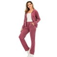thumbnail image 5 of Women's Two Pieces Soft Velour Hoodie and Velour Pants Everyday Tracksuit Set Casual Joggers Activewear Red/Purple, 5 of 7