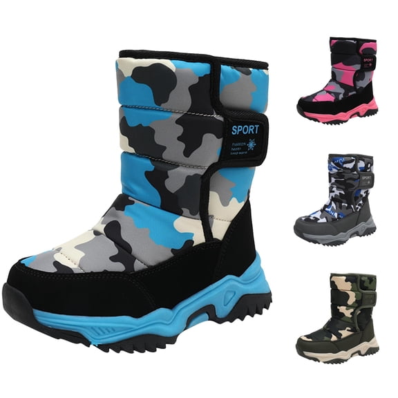 Kids Snow Boots for Boys Girls, Warm Lined Camo Boots, Non Thick Sole Winter Boots for Outdoor Cold Weather