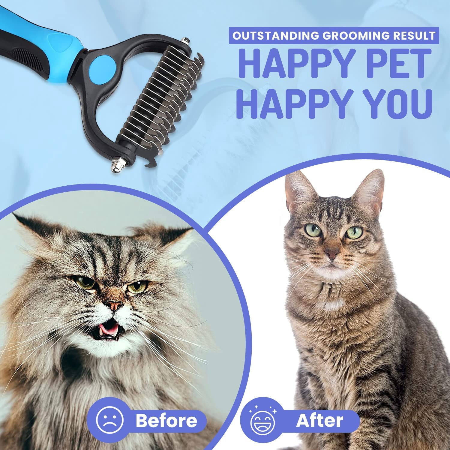 Pet Grooming Brush,Undercoat Rake for Dogs & Cats,Double-Sided Dog Deshedding Tool Removes Knot,Tangled Hair Dematting Comb for Dogs,with Pet Steel Comb