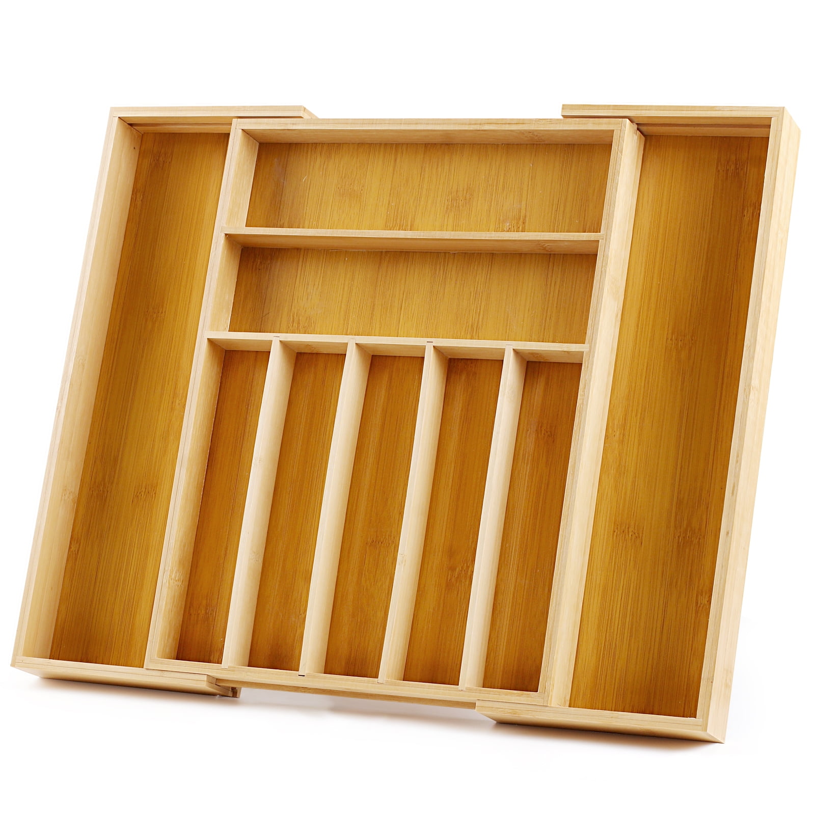 Bamboo Drawer Organizer Expandable 12.6” to 20” Wide, 9 Slot Silverware & Utensil Organizer Tray, Cutlery Drawer Dividers for Flatware, Knives, Spoons (Natural)