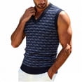 thumbnail image 5 of BaoFuBaoMei Sweater Vest Men Knitted Big and Tall V Neck Ribbed Trim Sleeveless Sweater Stripe Jacquard Fall Tops, 5 of 6