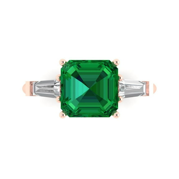 Three-Stone Engagement Ring for Women - 3ct Simulated Emerald in 14K Rose Gold Promise Ring