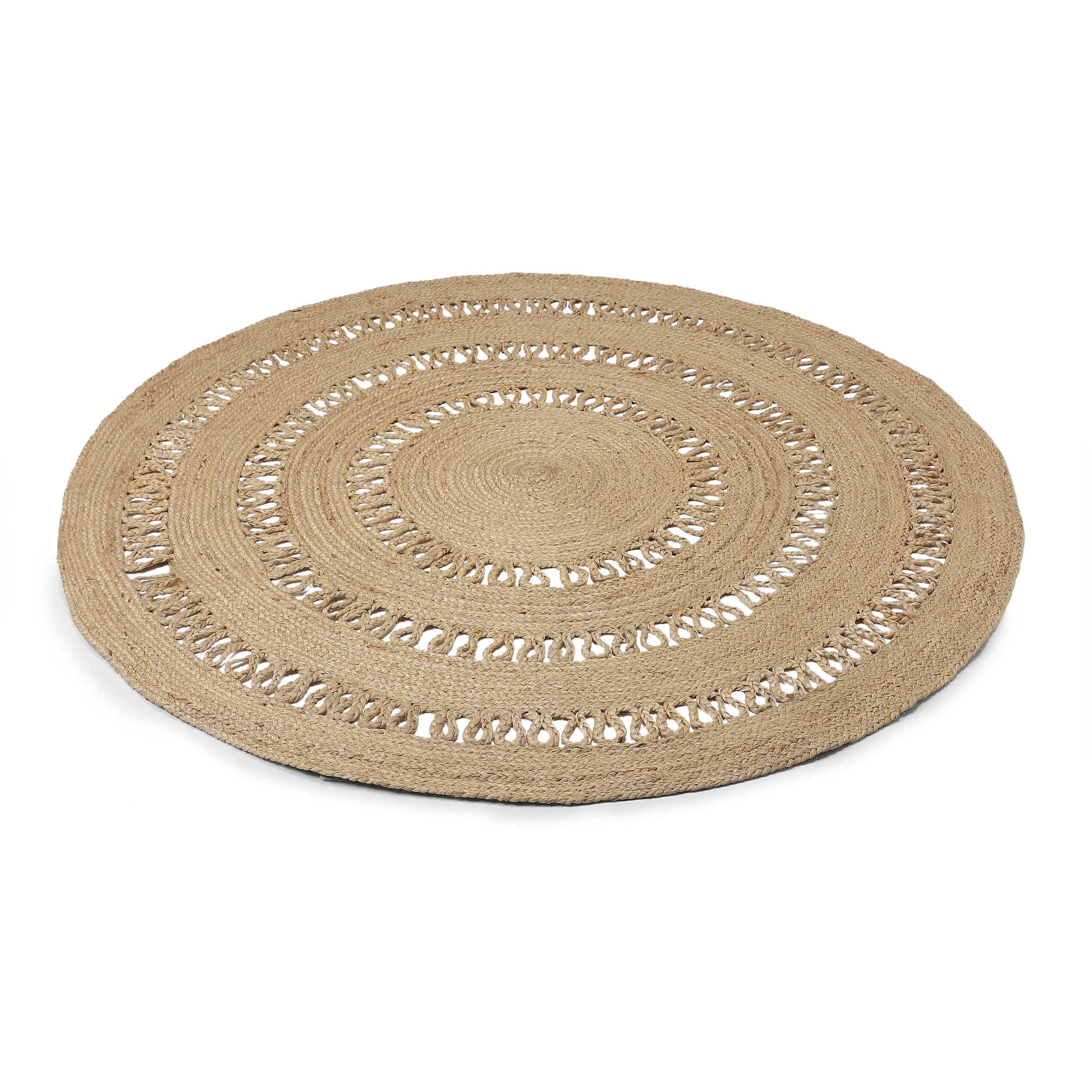 · REDEARTH · Round Area Rug - 5 Feet Braided Scalloped Earthy Trails Jute Rug- Artisan Made Boho Jute Patterned Rugs for Bedroom, Kitchen, Living Room, Farmhouse, Aesthetic, Handmade Vintage Décor