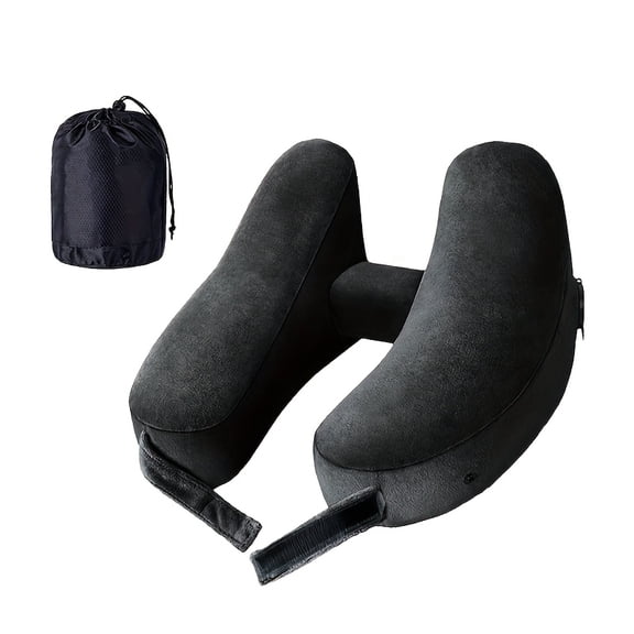 Neck Pillow for Travel Inflatable Airplane Pillow Comfortably Supports Head, Neck and Chin, Inflatable Travel Pillow with Soft Velour Cover and Portable Drawstring Bag