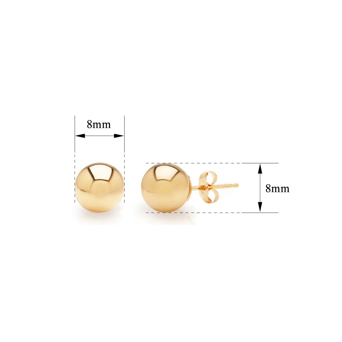 SuperJeweler 24K Yellow Gold Vermeil Polish Finished 8mm Ball Stud Earrings With Friction Backs for Women