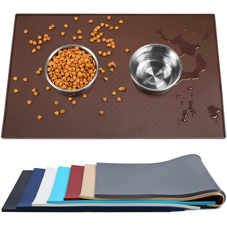 VIVAGLORY Dog Food Mat, Cat Dog Feeding Mat, Waterproof Non-Slip Food Grade  Silicone Mat Placemat with Raised Edge, Anti-Messy Pet Bowl Mat for Food