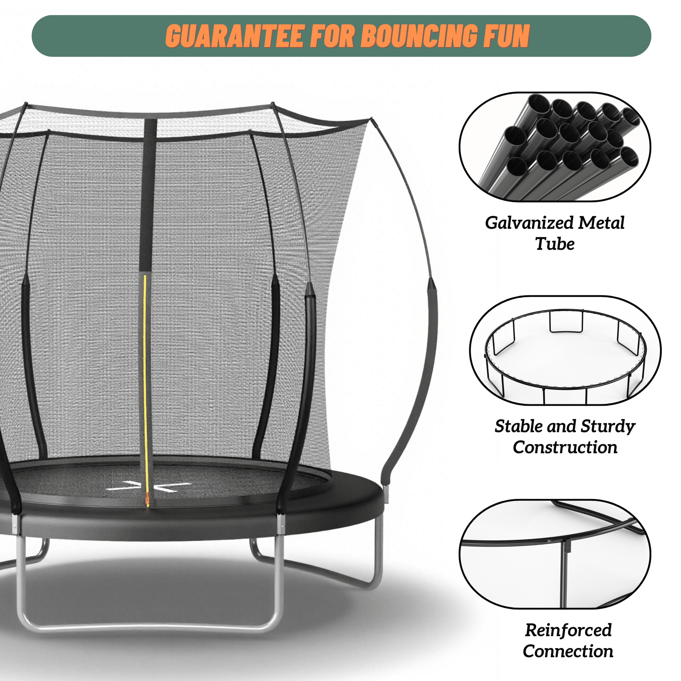 EUROCO 1500LBS Springfree 8FT Trampoline for Kids and Adults, No Gap Outdoor Trampoline for Backyard