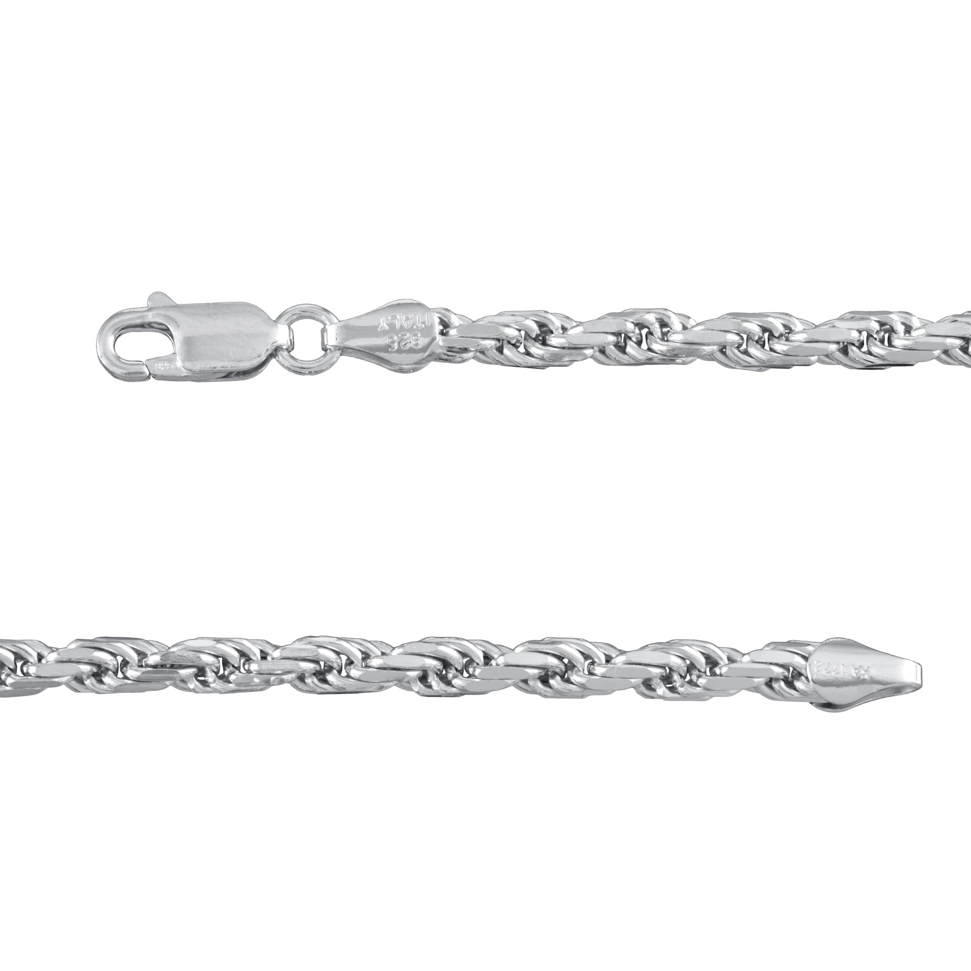 Brilliance Fine Jewelry 925 Sterling Silver Diamond Cut Rope Chain Necklace, 24"