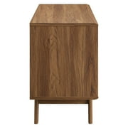 Modway Render Wood & Vinyl Record Display Stand with 2 Drawers in Walnut