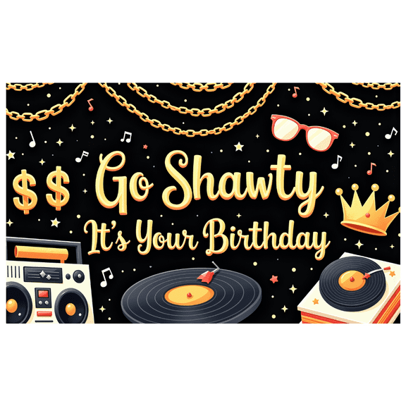 Vintage Design Birthday Party Banner Hip Hop Theme Celebration Banner Decorative Chain for Indoor Party Event