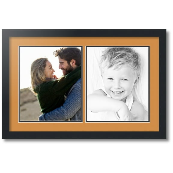 ArtToFrames Collage Photo Picture Frame with 2 - 10x12" Openings, Framed in Black with Amber and Black Mats (CDM-3926-1385)