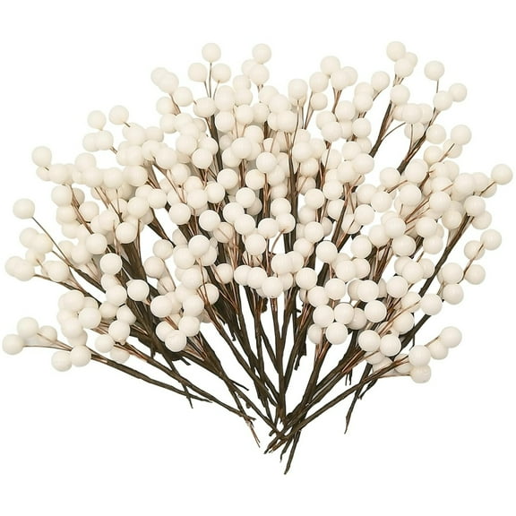 Topboutique Artificial Holly Berries 30 Pcs Christmas Winter Fake Berries Bunch Simulation Berry Stems for Christmas Trees Party Wreaths Table Centerpiece Home Decor,White