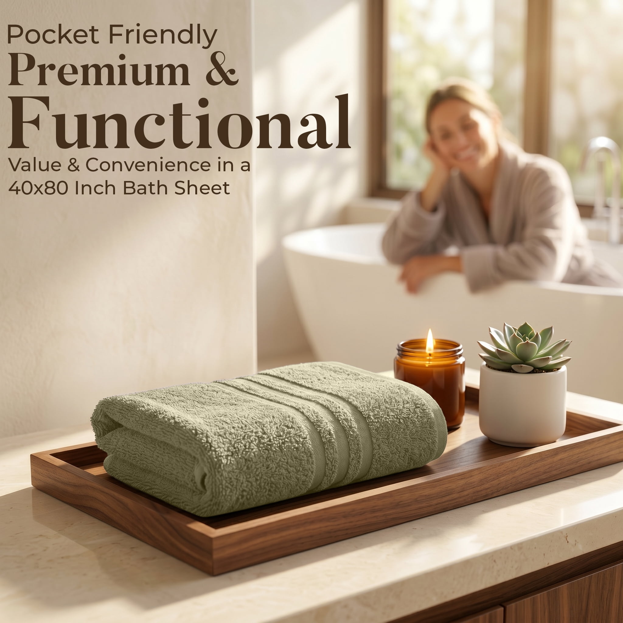 Dan River Bath Sheet 1 pack 40x80 in Soft Absorbent and Quick Dry jumbo Cotton Towel - Beige