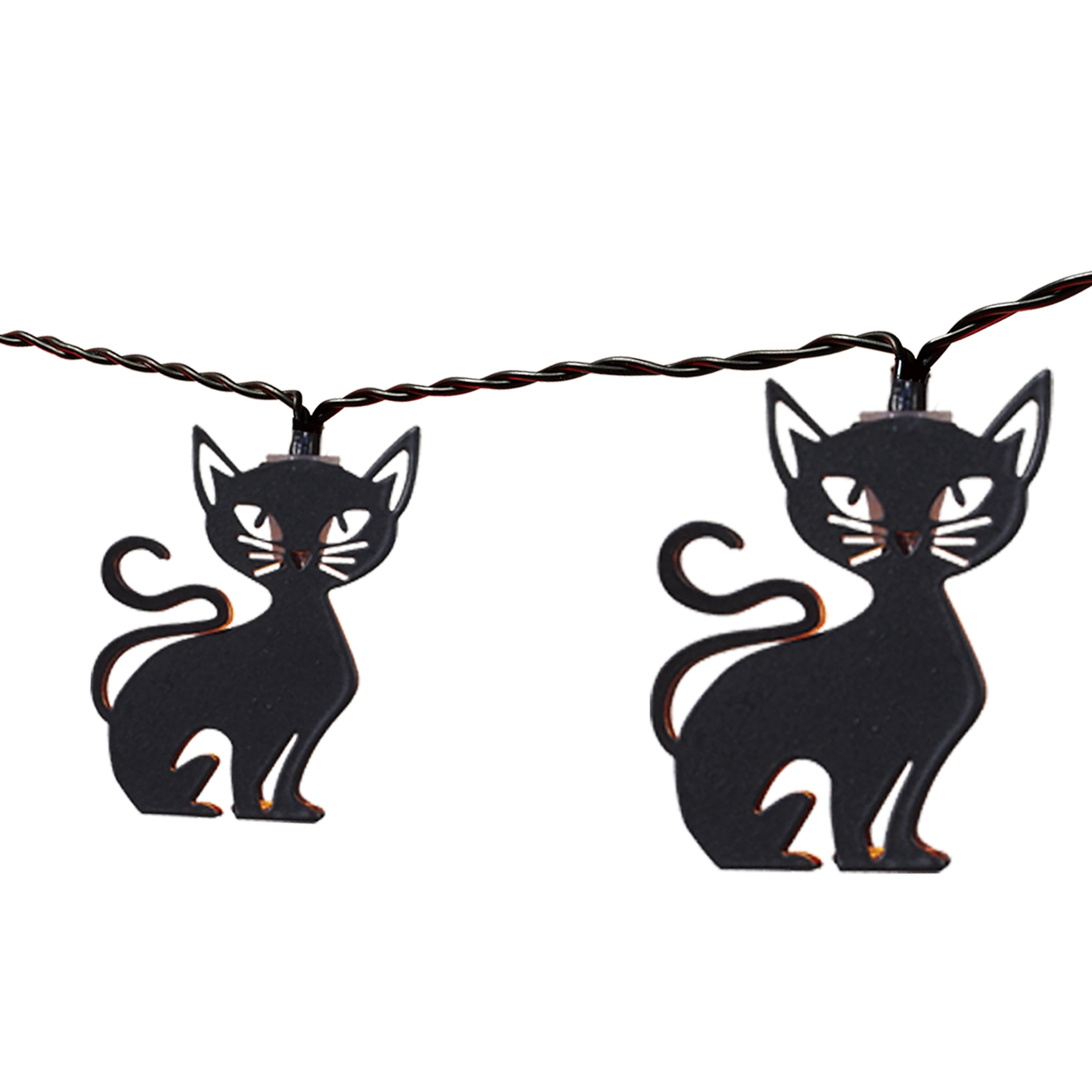 Indoor Battery-Operated LED Metal Cat String Lights, Orange, 4.5', Halloween by Way To Celebrate