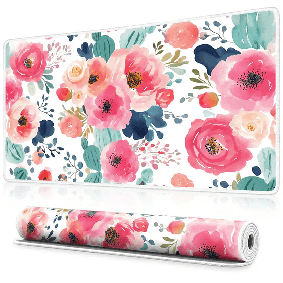 Desk Mat, Desk Decor, Desk Accessories For Women, Desk Mat For Keyboard And Mouse, Pink Floral Star Print Waterproof Extended Desk Pad Smooth Writing Typing Protector for Office Laptop Computer