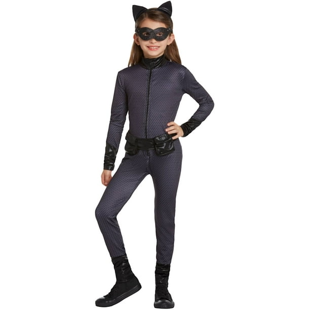 DC Girls Black Catwoman Jumpsuit Halloween Costume with Glitter Mask ...