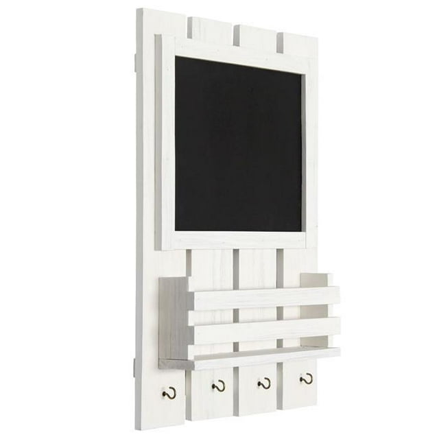 Elegant Designs HG1023-WWH Chalkboard Sign with Key Holder Hooks & Mail Storage, White Wash