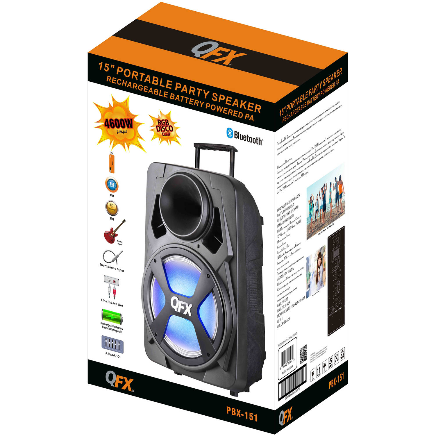 QFX PBX151 15IN HIGH POWERED PRO PARTY SPEAKER WITH BLUETOOTH - image 2 of 3