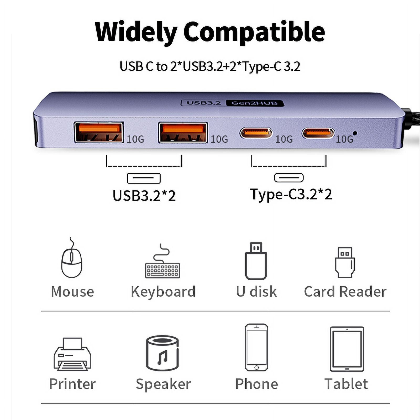 DOONJIEY USB C 3.2 Hub 10Gbps 4 Port Type C 3.2 Gen 2 Data Ports Docking Station Adapter Splitter for MacBook Air/Pro iPhone 15