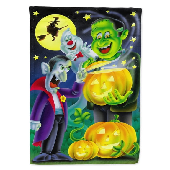 Halloween with Dracula and Frankenstein Garden Flag