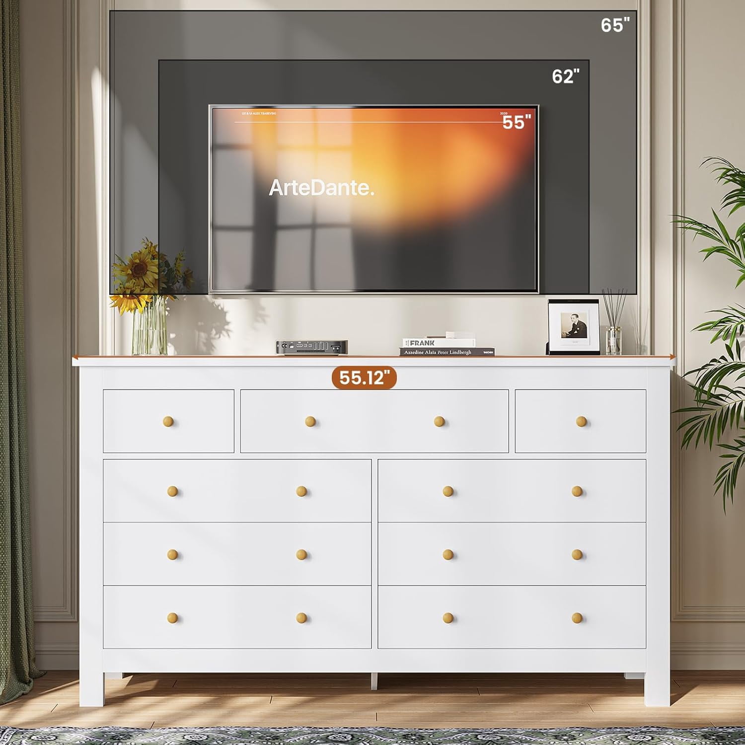 9 Drawers Dresser for Bedroom, Large Chest of 9 Drawers with Wide Tabletop, Modern Wood Storage Cabinet for Living Room Hallway, White