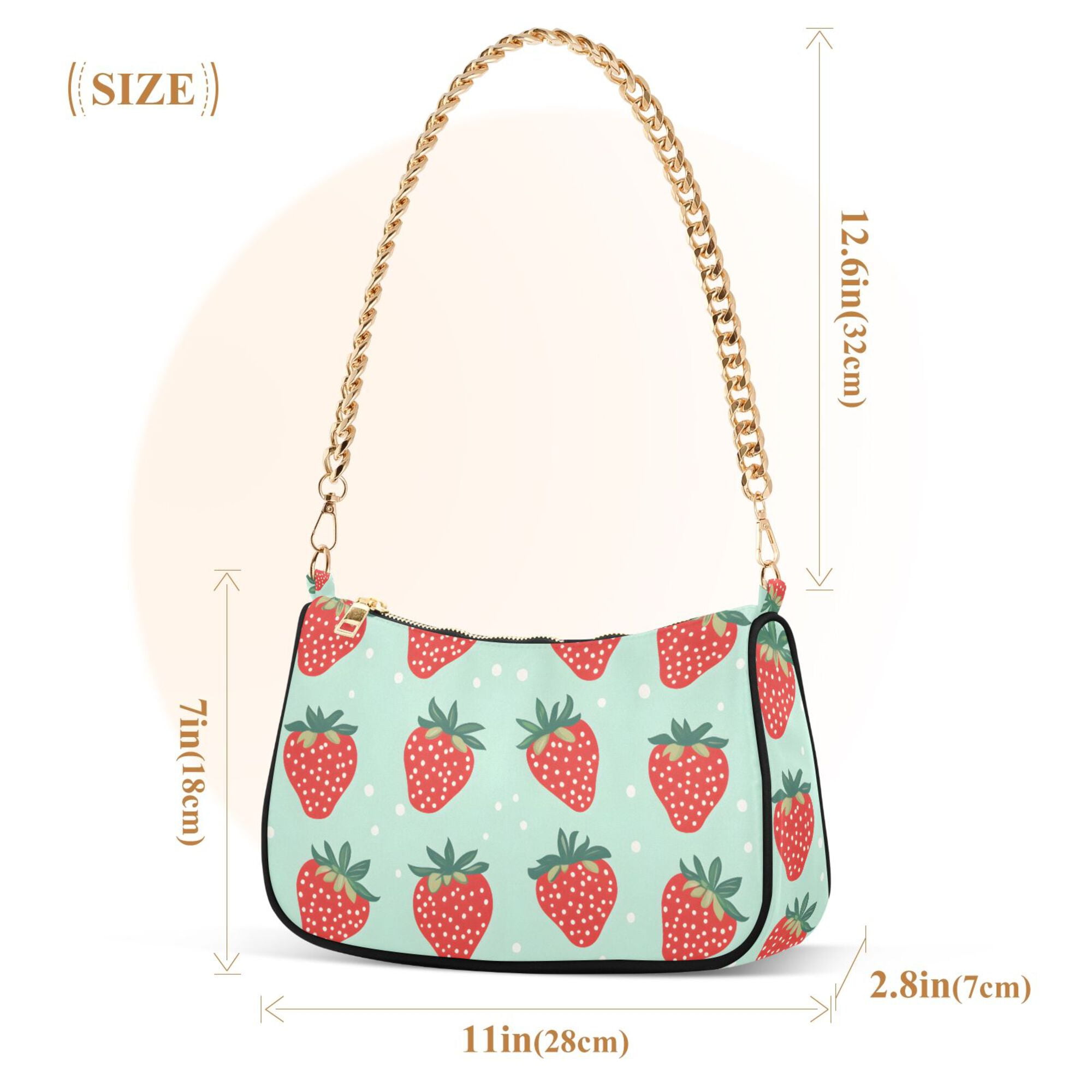 FORMRS Womens Shoulder Bag with Chain Strap Clutch Purse Cute Tote Handbag, Red Strawberry