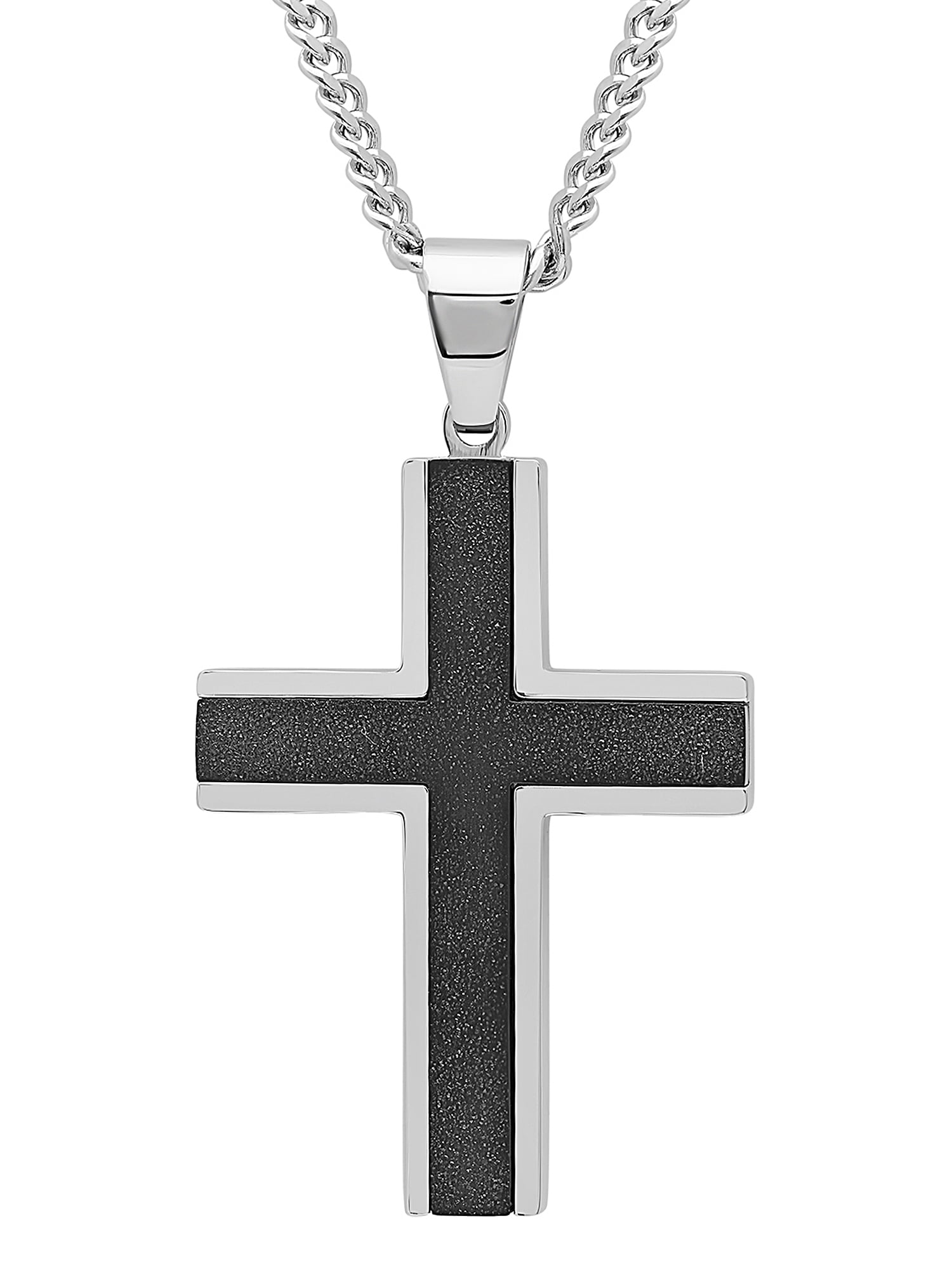 Men Stainless Steel Plain Black Cross Pendant Necklace Chain Link 