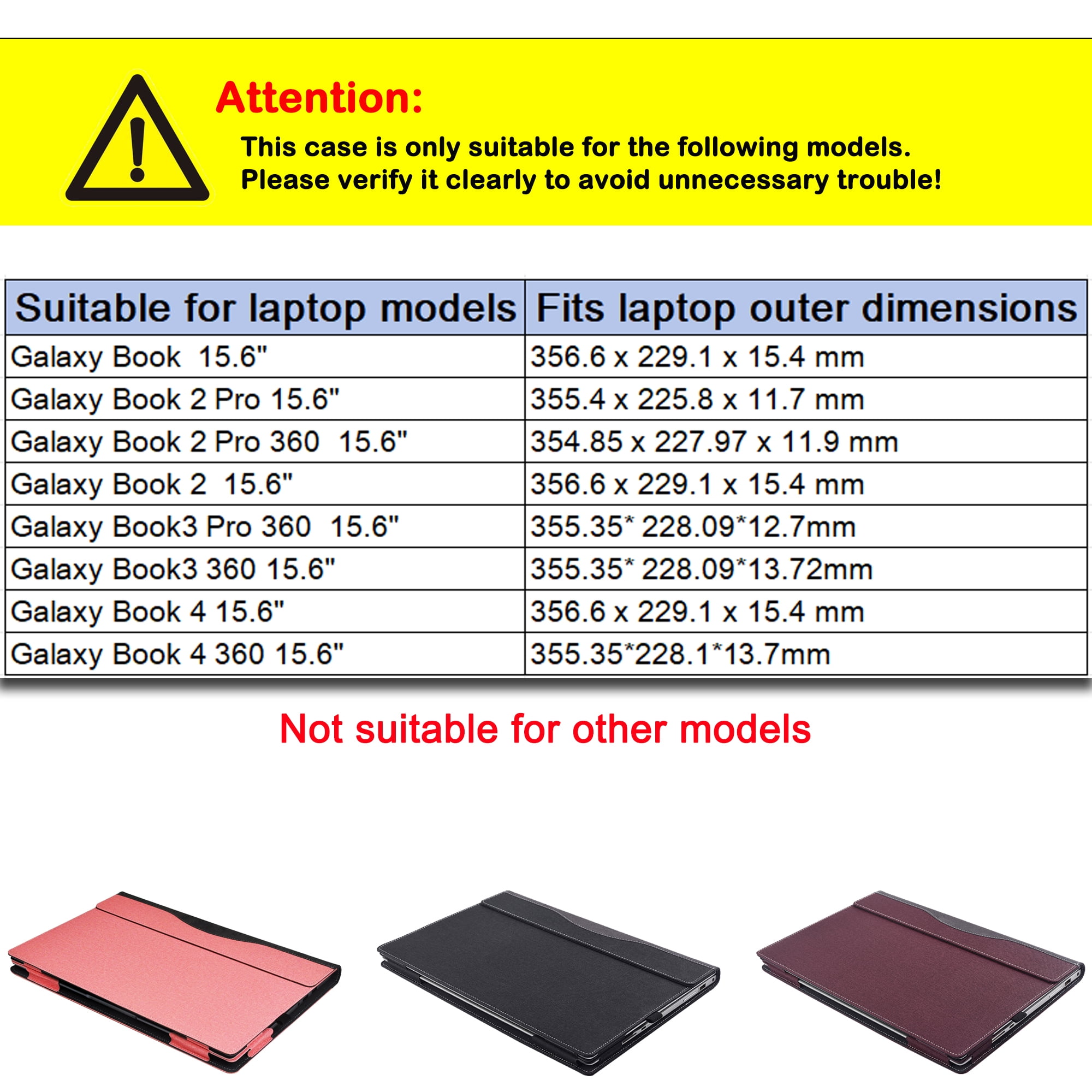 Laptop Cover Case for 15.6 inch Samsung Galaxy Book 4 /3 /2 & 15.6'' Galaxy Book 4 /3 /2 360 & for 15.6inch Galaxy Book 2/3 Pro 360,Detachable PU leather Protective Sleeve Bag Accessories
