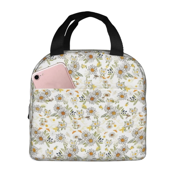 Floral Lunch Bag Reusable Thermal Lunch Box with Handle for Women and Men