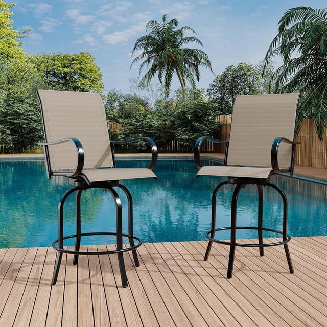 YUSAZENS Tabourets de Bar Pivotants d'Extérieur en 2 Pcs - Chaises de Terrasse Hauteur avec Rotation à 360°, Cadre Résistant à la Rouille, Idéal pour Jardin et Terrasse Brun
