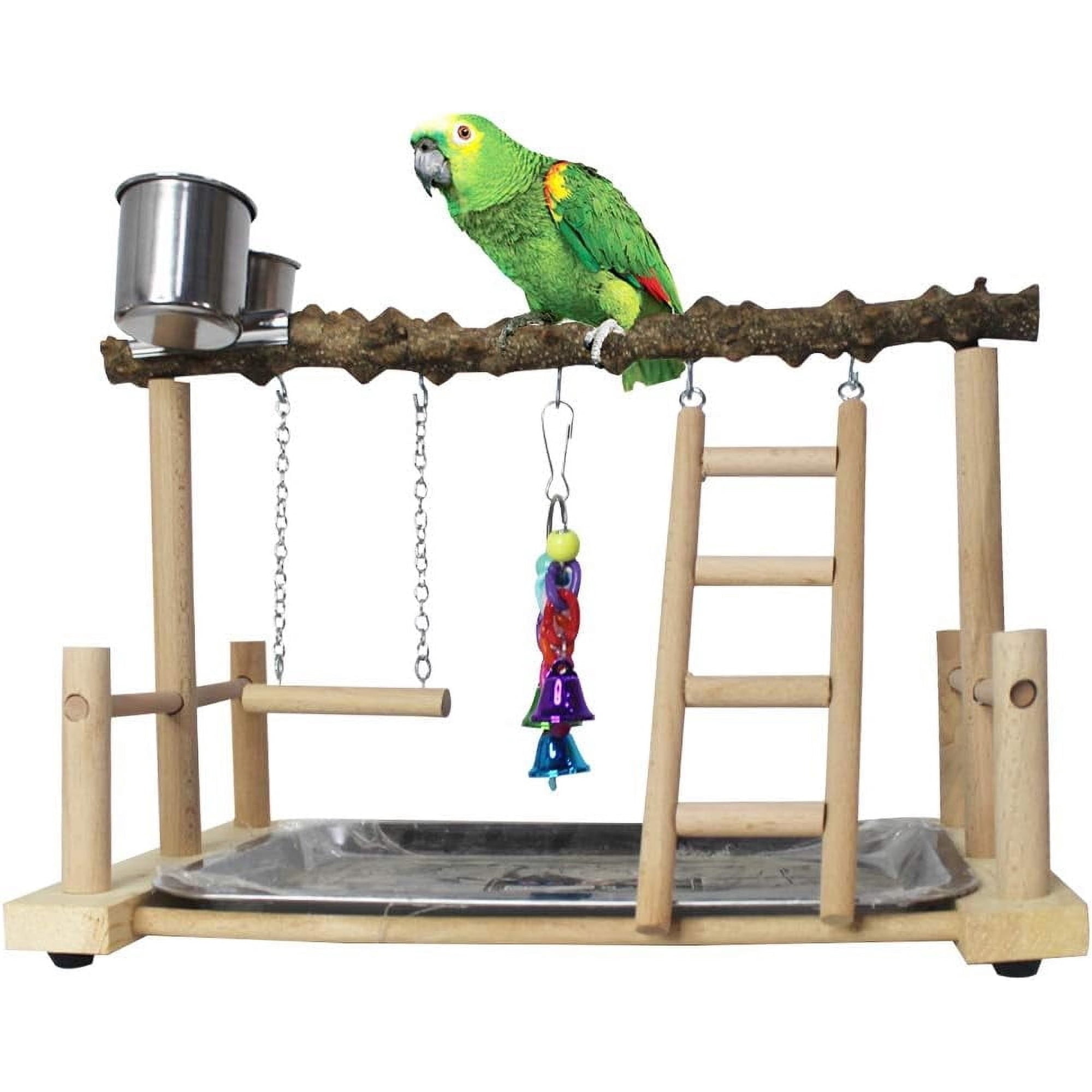 kathson Bird Playground,Parrot Play Stand,Parakeet Play Gym with Feeding Cups,Cockatiel Prickly ash wooden Perchs Playstand with Exercise Toys for Budgie Conures Cockatoos Lovebirds Playpen