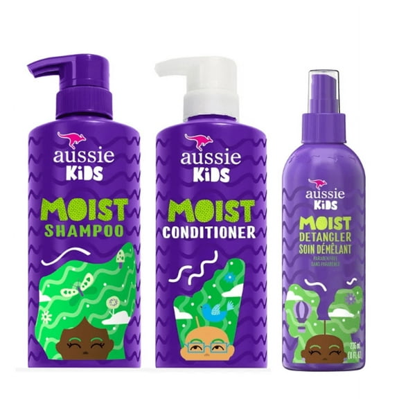 Aussie Kids Shampoo, Conditioner, & Detangler Set, Moisturizes Hair, Sulfate Free, For All Hair Types