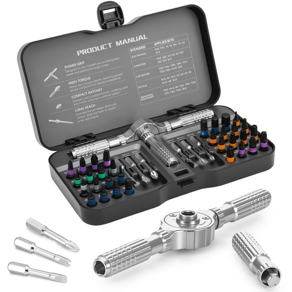 Armscye 42 in 1 Magnetic Screwdriver Set, Ratcheting Screwdriver Set, Multi Bit Screwdriver Kit, Allen Wrench Ratchet Kit, Detachable T Handle Screwdriver Set for Furniture Computer Bicycle DIY
