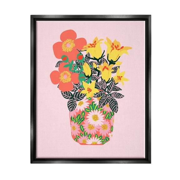 Stupell Industries Pink Modern Bouquet Botanical & Floral Painting Black Floater Framed Canvas Art Print Wall Art, 17 x 21