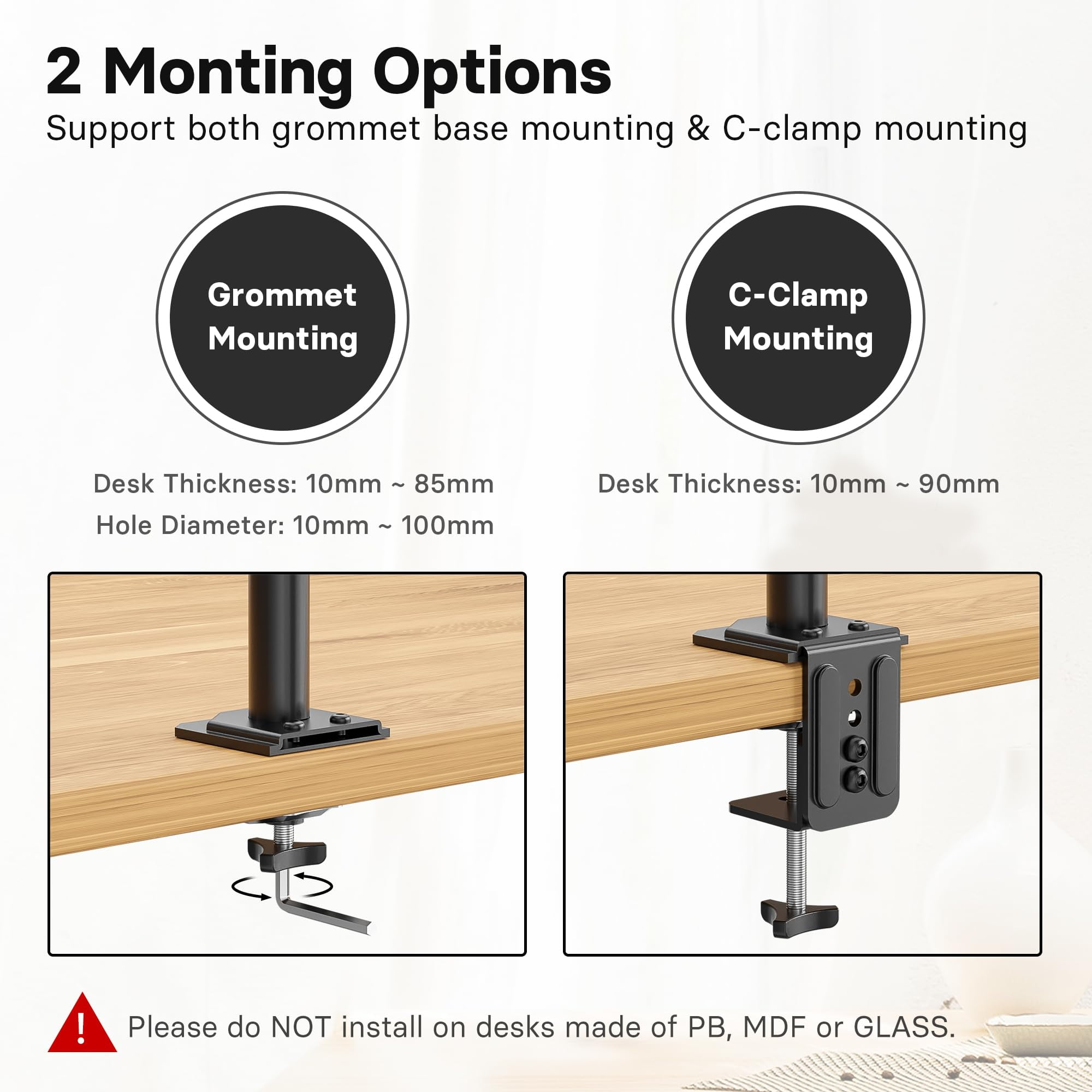 Redbat Monitor and Laptop Mount Stand, Fully Adjustable Monitor Arm with Vented Tray for 13" to 32" LCD Screens and Notebook up to 16", Holds up to 22lbs, VESA Compatible, Dual Mounting Options