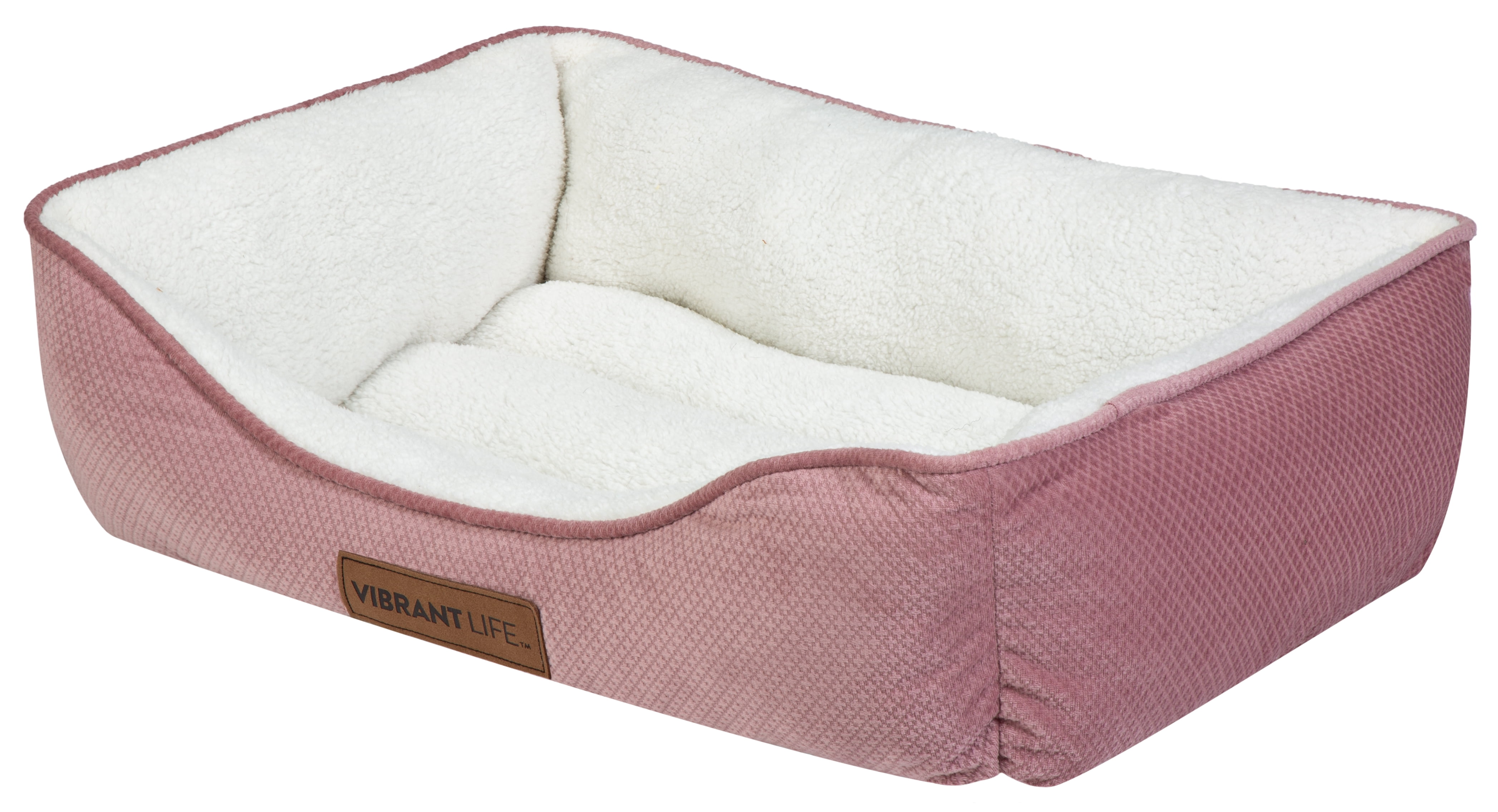 Vibrant Life Premium Plush Cuddler Pet Bed for Dogs & Cats, Machine Washable, Pink & White