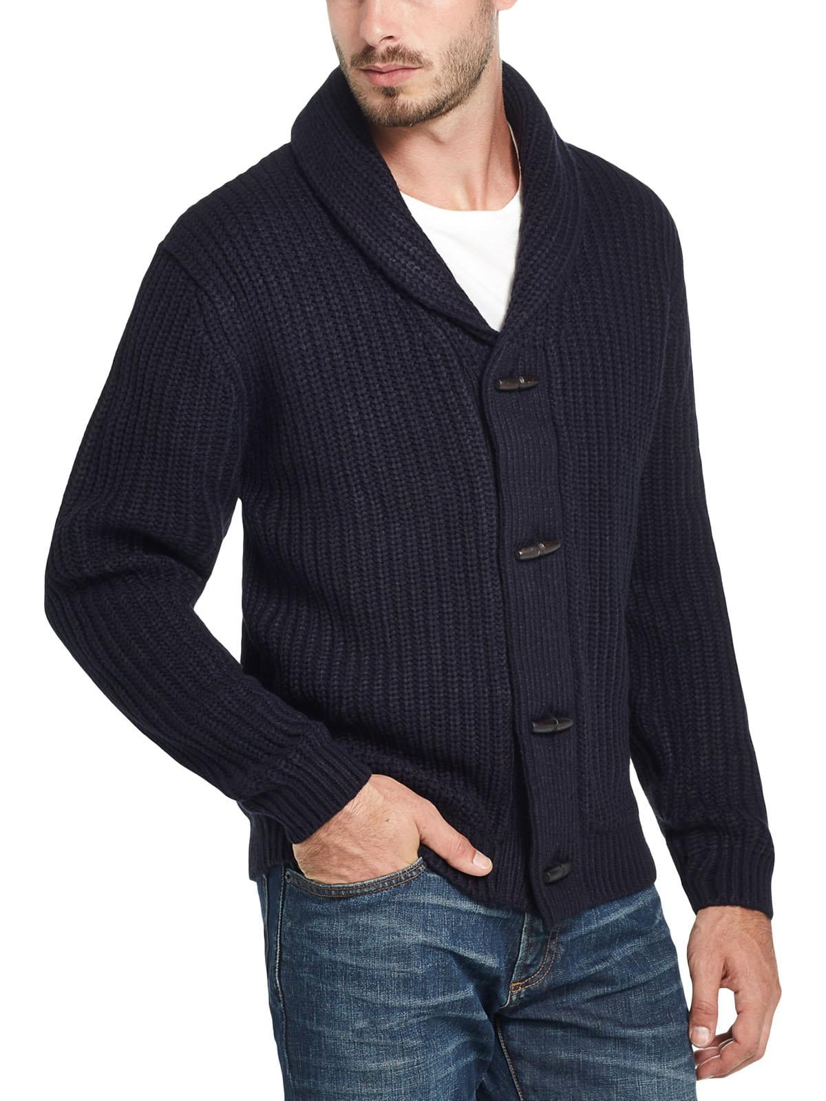 YONGM Mens Thick Knitted Shawl Collar Cardigan Sweaters 