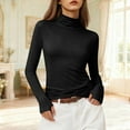 thumbnail image 6 of TKLPEHG Long Sleeve Fitted Tops for Women Turtleneck Stretch Slim Basic Underwear Solid Color Ladies Tops Soft Crew Neck Spring Lightweight Shirt (Black,S), 6 of 9