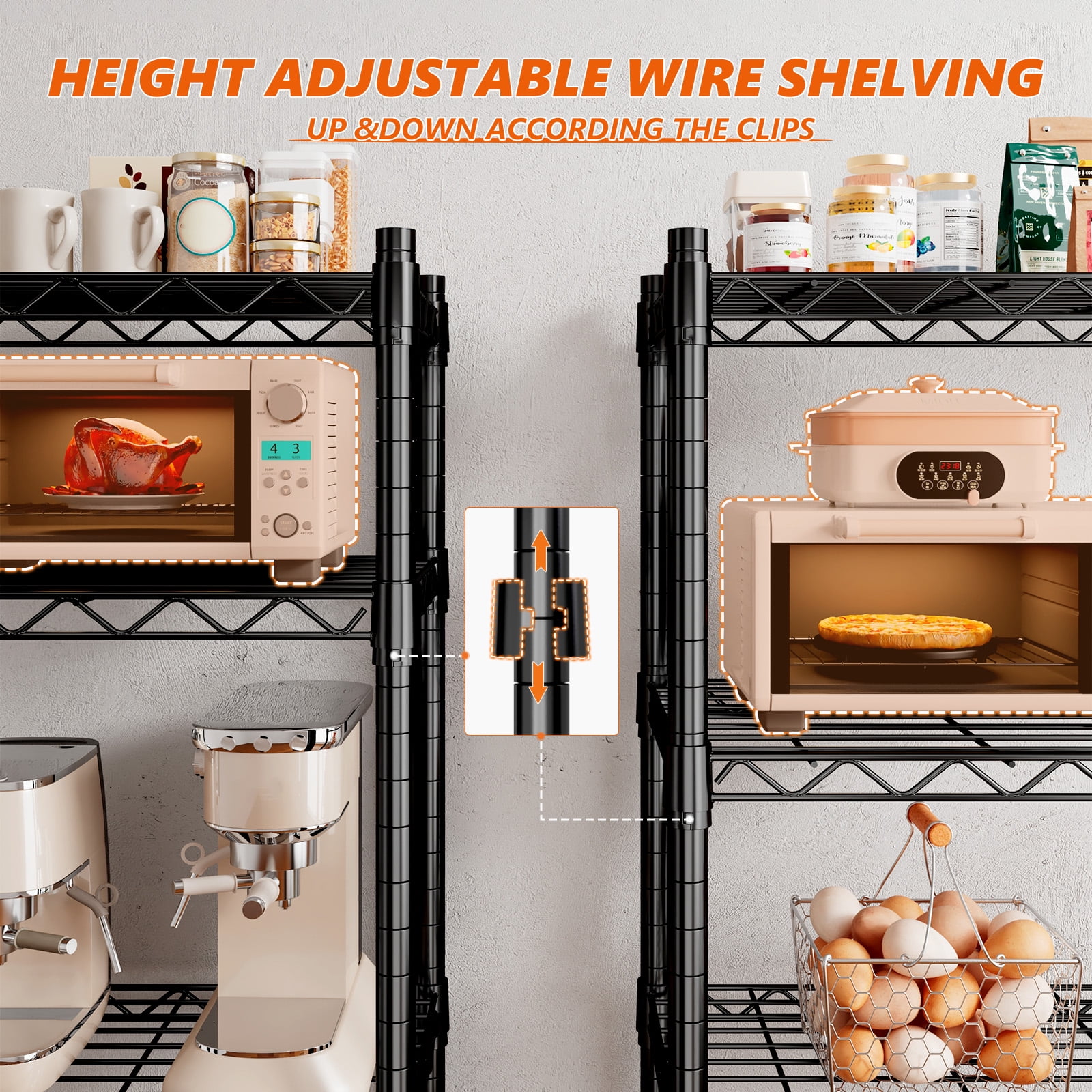 REIBII 73"H Storage Shelves 1650LBS Wire Shelving Unit with Wheels 5 Tier Heavy Duty Metal Shelves for Storage Rack,73"H x 35"W x 15"D