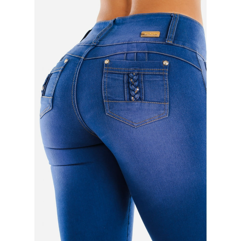 Moda Xpress Womens Skinny Jeans Butt Lifting High Waisted Blue Wash Denim Jeans 10384g