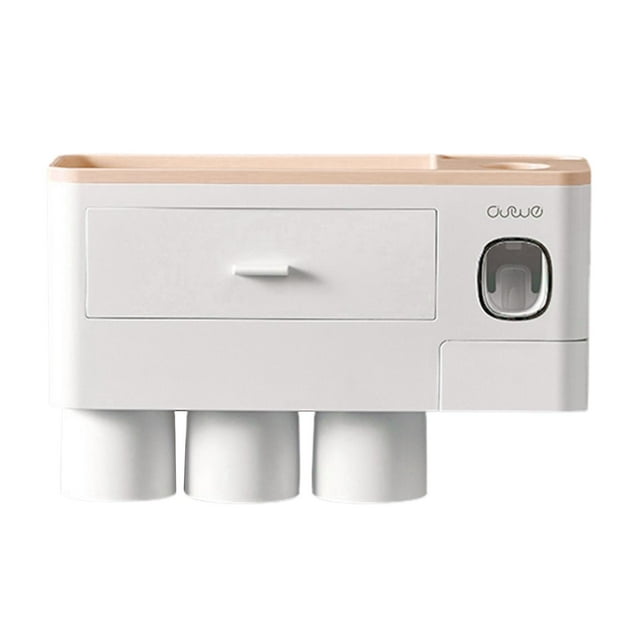 automático de Exprimidor de montaje en pared y portacepillos de , Organizador de cepillos ranura tazas de rosa Baoblaze sostenedor del cepillo de dientes del abs de los pp
