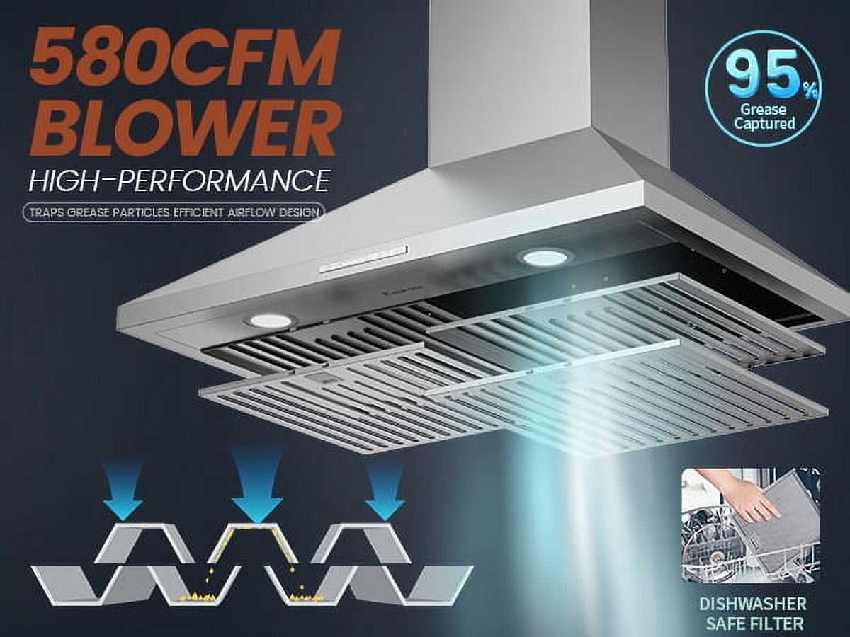 Rangaire RHWMP30S 30" Wall Mounted Hood - Stainless Steel, 3 Speed Fan, LED Lights, Push Button Control