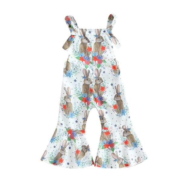 Gibobby Monos de Moda Mono con estampado de zanahoria y conejo de Pascua para niñas pequeñas, pantalones con tirantes para ropa de bebé, prendas de vestir(Blanco, 18-24 Meses)