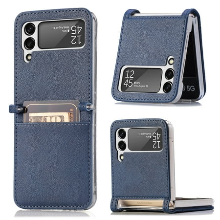 Decase for Samsung Galaxy Z Flip 3 Case, Business Style Premium Leather Wallet Case with Card Holders for Women Men Protective Phone Case For Samsung Galaxy Z Flip 3,Blue