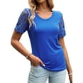 thumbnail image 5 of SLADYGLO Women Crew Neck Lace Floral Splice Short Sleeve T-Shirt, 5 of 7