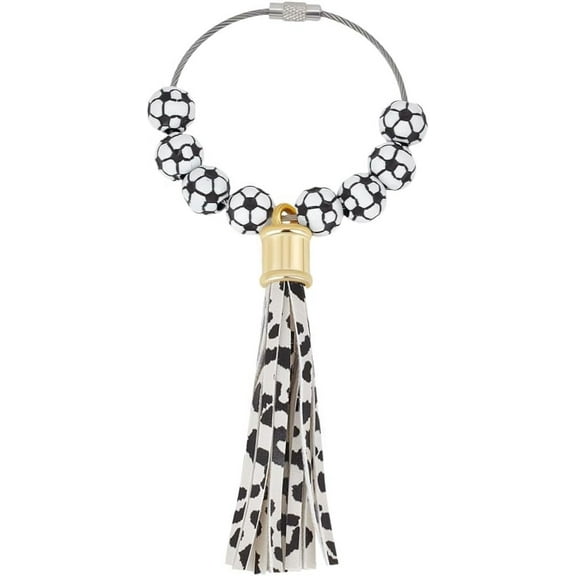 Football Bag Charm Bogg Tassel Sports Soccer Wooden Beads PU Leather Tassel Keychain Purse Pendants Decoration Keys Charms Accessories for Bogg Beach Bag Tote Key Chain Player Gifts