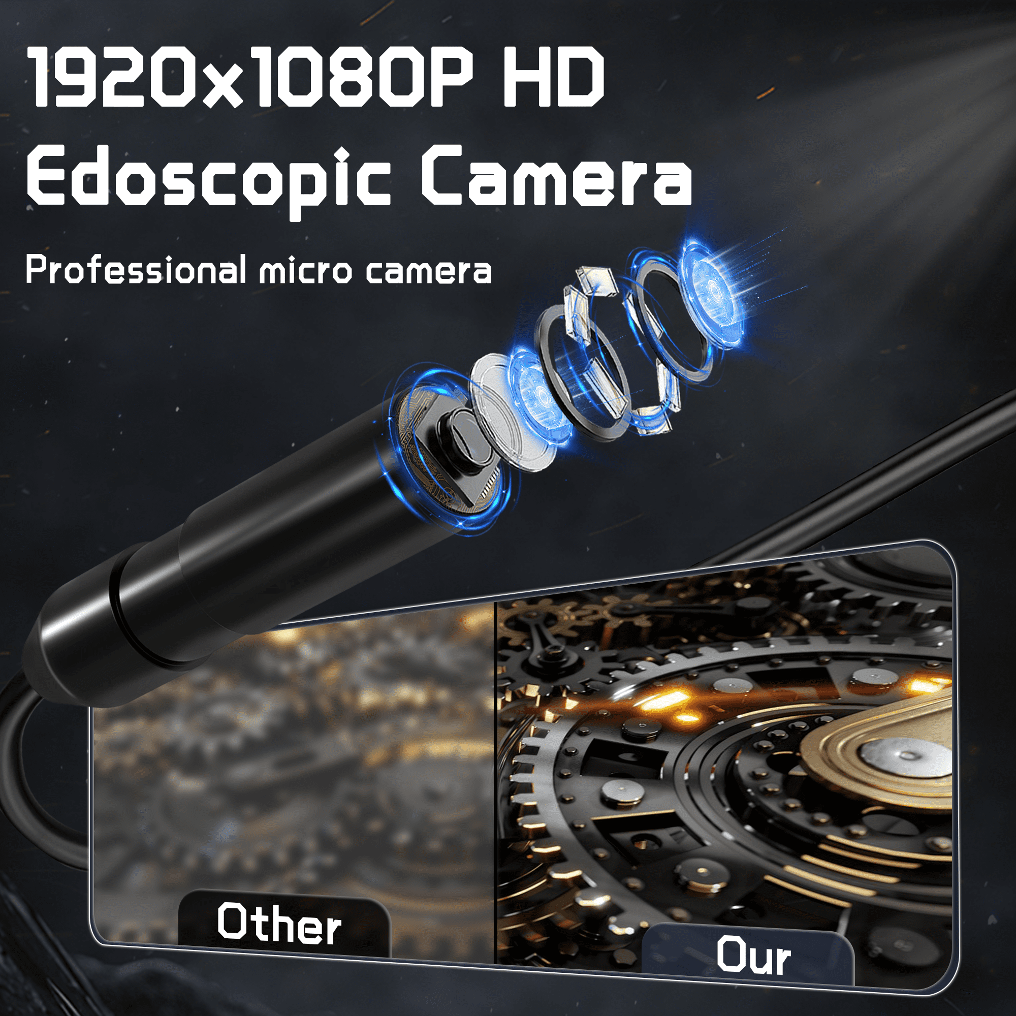 Binazon Endoscope Borescope Camera 1080P HD 4.3" Screen IP67 Waterproof 8 LED Lights 3.28Ft