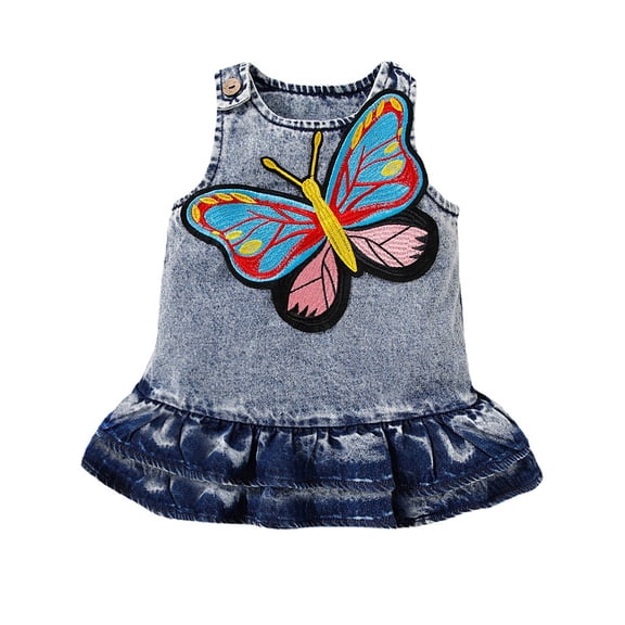 WIBACKER 3M-24M Toddler Baby Girl Butterfly Casual Sleeveless Dress Denim Overalls Summer Jean Sundress for Infant