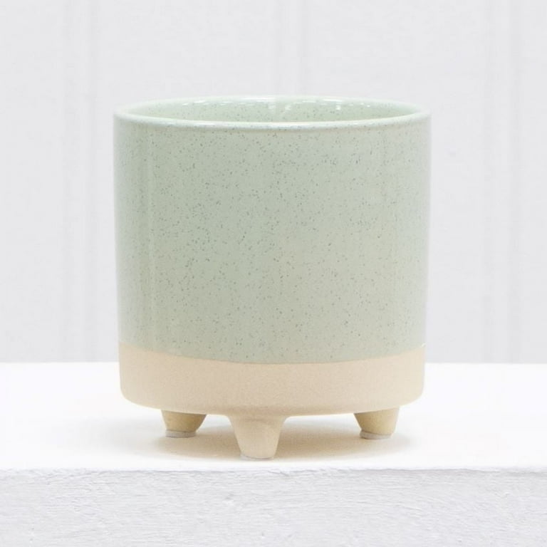 Mainstays 4 in Two-Tone Green Ceramic Footed Planter, 3-Pack photo 7