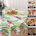 thumbnail image 6 of Flamingo Tablecloth Round 60 Inch Summer Tropical Floral Green and White Stripes Table Cloth Circular Palm Leaves and Flower Table Cover Washable Wipeable Polyester Tabletop for Dining Kitchen Decor, 6 of 6